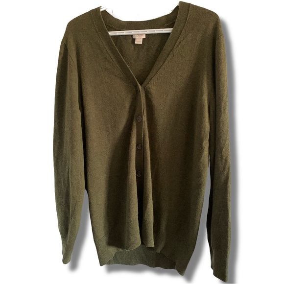 J. Crew Sweaters - J. Crew Olive Green V-Neck Wool Blend Cardigan Sweater Size Large